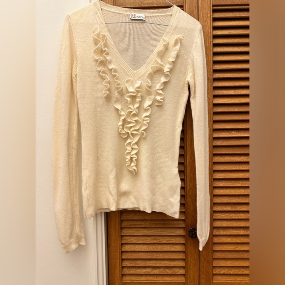 RED Valentino Beige Ruffle Front Sweater Size Small - Picture 2 of 9